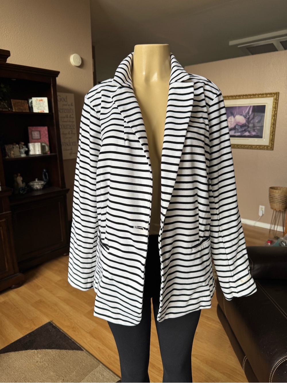 Ava & Viv black & white striped blazer jacket w/pockets-size L